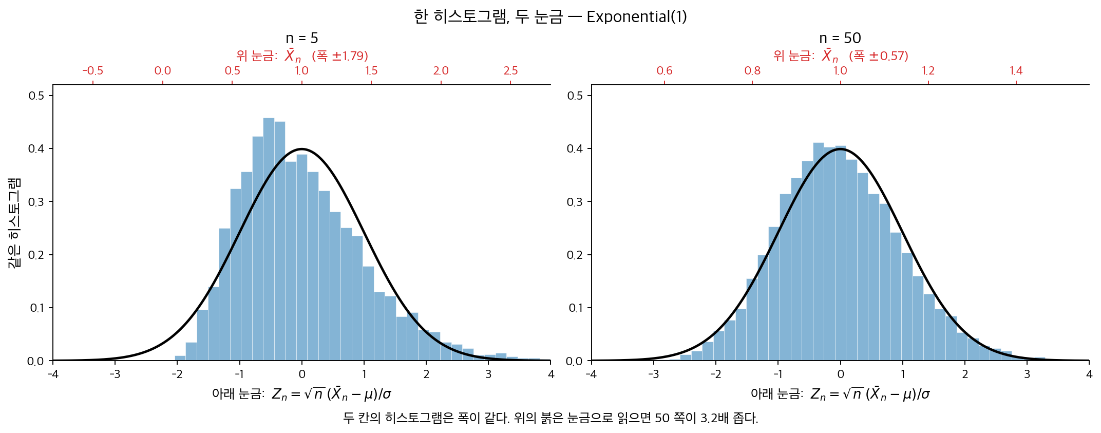 한 히스토그램에 눈금 두 벌